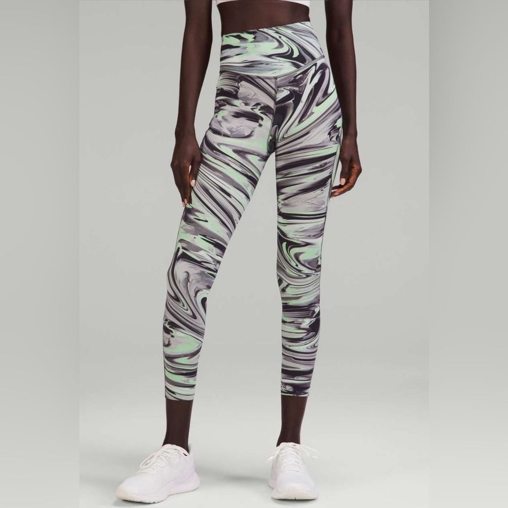 Lululemon Base Pace High-Rise Tight 25" in Green‎ Paint Glide Warp Multi Size 6